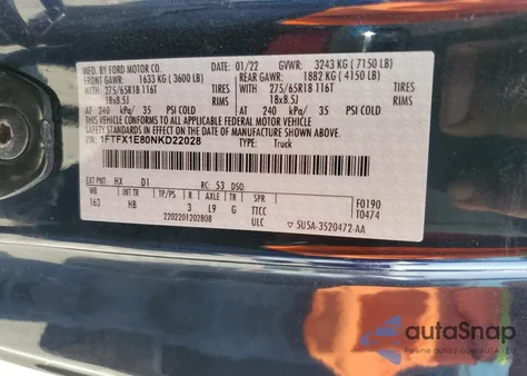 2022 Ford F150 Super Cab z USA, uszkodzony, nr VIN 1FTFX1E80NKD22028